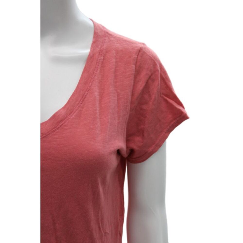 Velvet Women Pink V-Neck Cotton Basic T-Shirt Short Sleeve Designer Size S